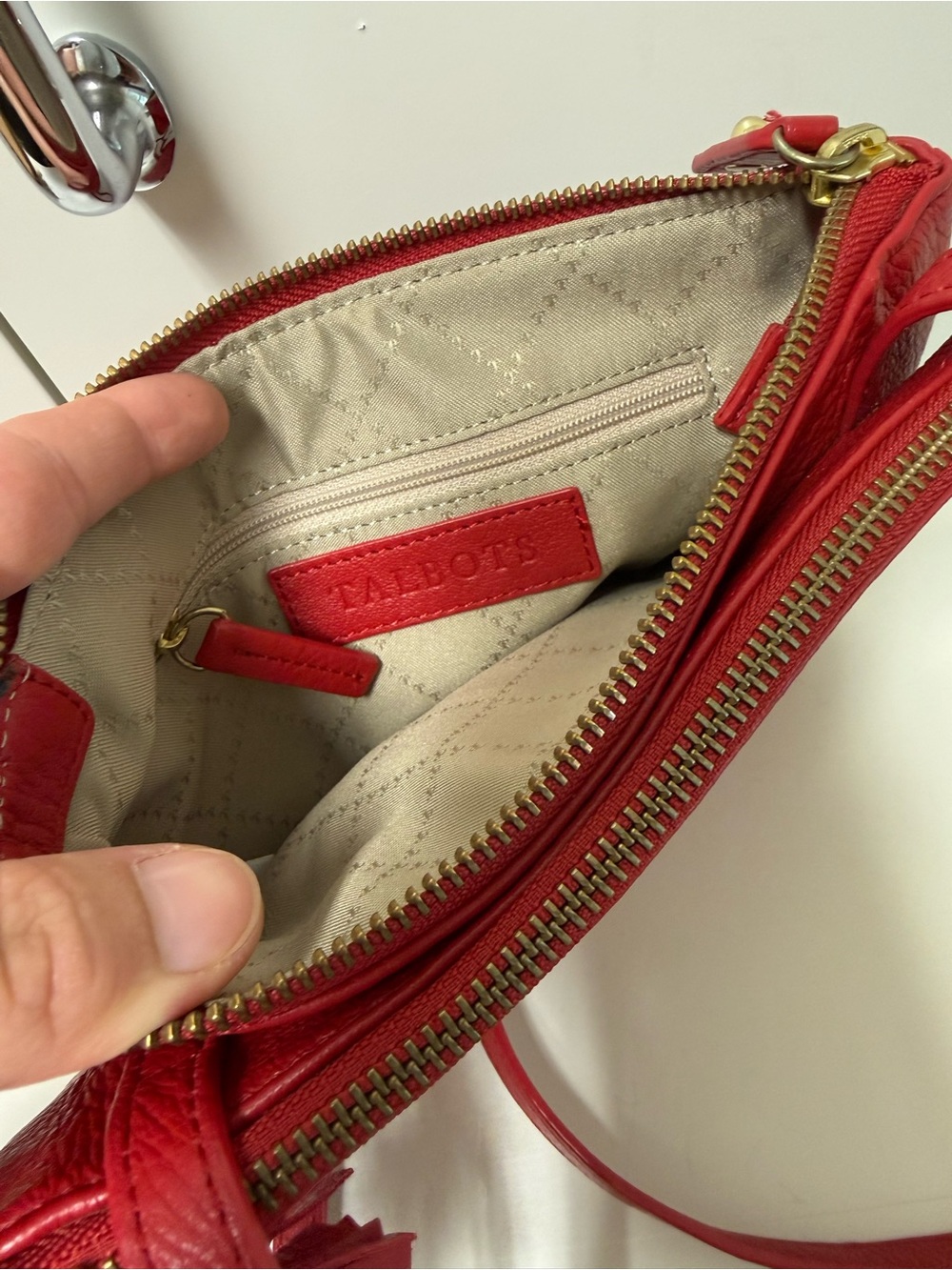 Talbots Red Leather Crossbody with Tassel Accent - Picture 3 of 3
